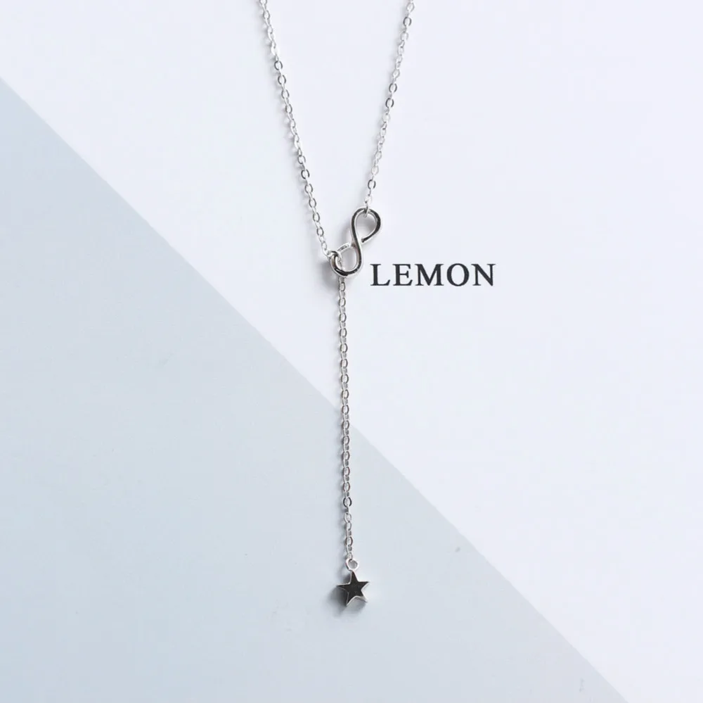 S925 Silver color Wool Necklace Simple Personality Pentagram Infinite Logo 8 Character Number Fashion Lady | Украшения и