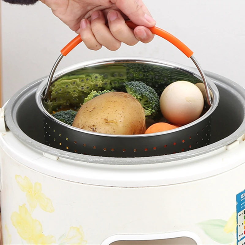 Kitchen Novel Stainless Steel Food Steamer Basket with Silicone Handle Feet  Rice Pressure Cooker Steaming Grid Cooking Utensils