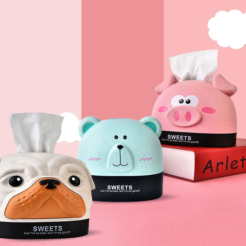 

Cartoon Dog Pig Bear tissue box Cute Pumping Napkin Cover Container Towel Napkin Tissue Holder For Ho