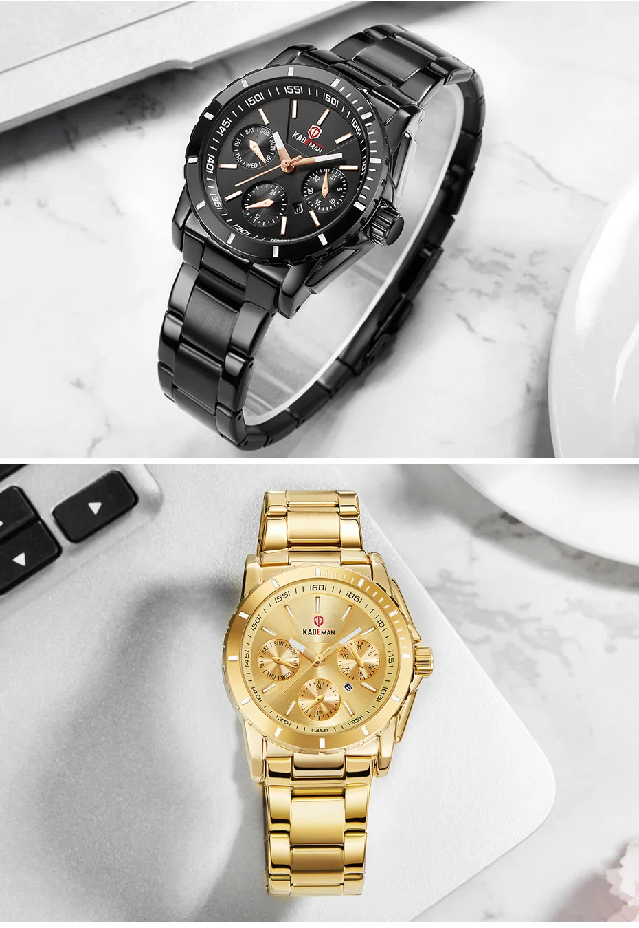 KADEMAN женские часы Роскошные модные водонепроницаемые кварцевые часы для мужчин Лидирующий бренд Золотые женские повседневные наручные часы Relogio