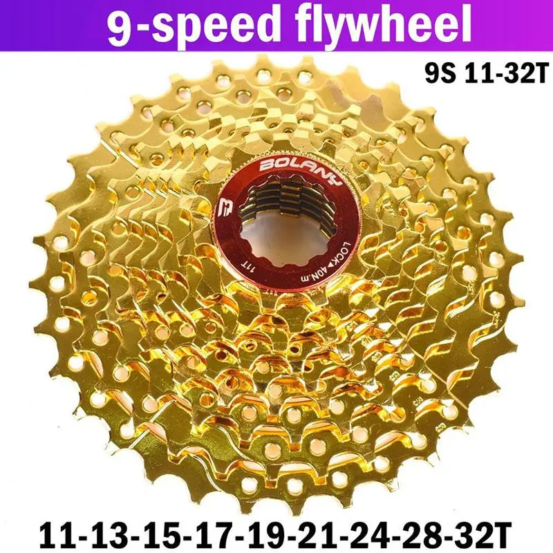 BOLANY Bicycle Freewheel MTB Cassete 9S 27S 11-42T 50T 32T Mountain Bicycle Parts 9 Speed Cassette Freewheel Compatible gold