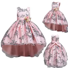 Кружевное торжественное вечернее платье-пачка принцессы на свадьбу; детская одежда с цветочным узором для девочек; детская праздничная одежда для девочек