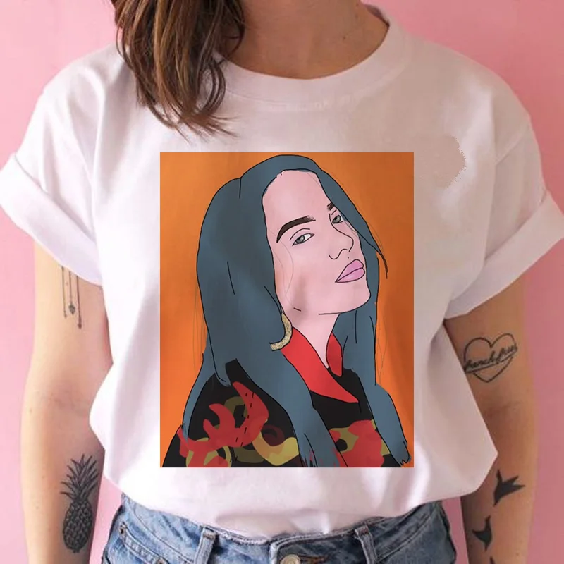932 Billie eilish забавная футболка Женская harajuku Bad Guy футболка с изображением уличной kawaii 90s Хип Хоп Футболка короткий рукав Повседневная - Цвет: 932