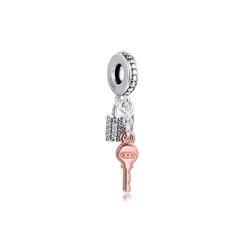 

Pave Padlock and Key Dangle Fashion Female Jewelry Sterling Silver Beads For Jewelry Making Fits For Charms 925 Silver Bracelets