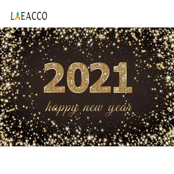 

Laeacco Shiny Glitter Gold Dot Happy New Year Of 2021 Customized Banner Portrait Photo Background Photography Backdrop Photocall