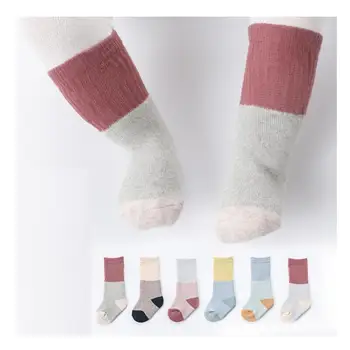 

Kids Solid Cotton Thick Crew Socks Ankle Socks Children Pink Blue Grey Knee-high Socks Baby Warm Winter Soft Socks 5 Pairs/lot