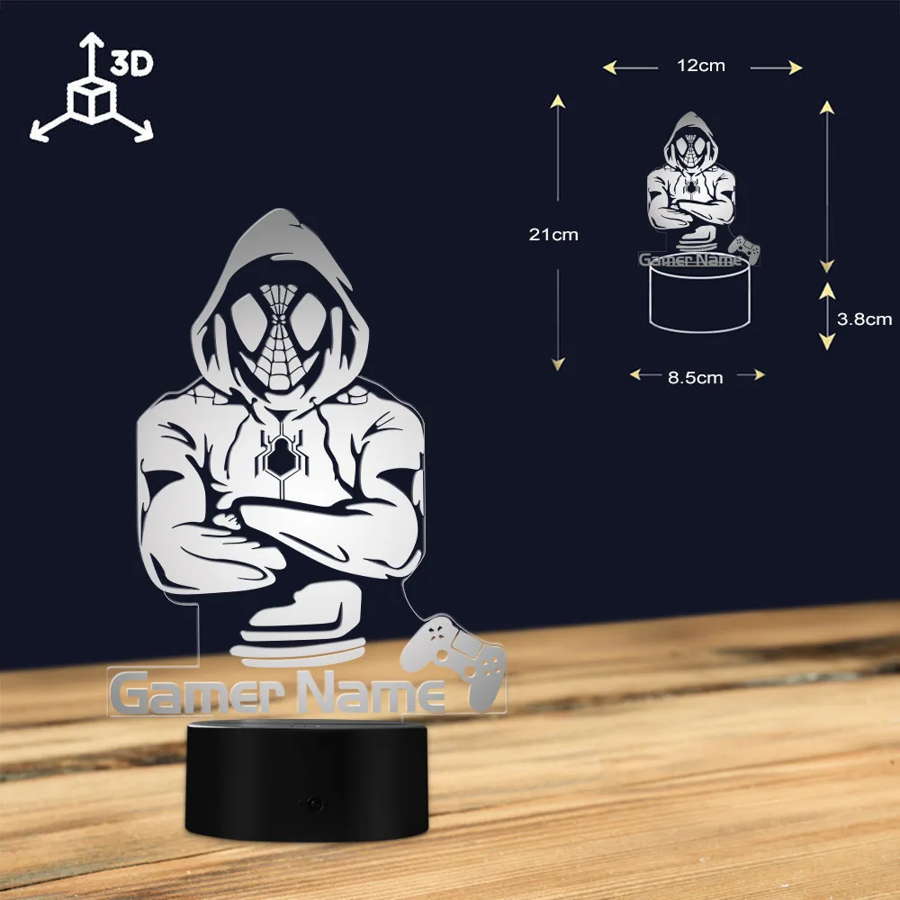 Spider Superhero LED Night Lamp For Playing Room Miles Morales Custom Gamepad Night Lamp Personalized Gamer Name Display Sign