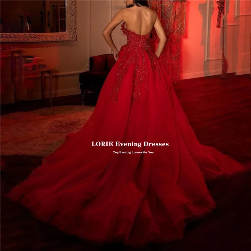 Red Elegant Long Prom Dress 2021 Luxury Strapless Sleeveless Sequin Shiny Split Tulle Ball Gown Women Formal Evening Party Gowns