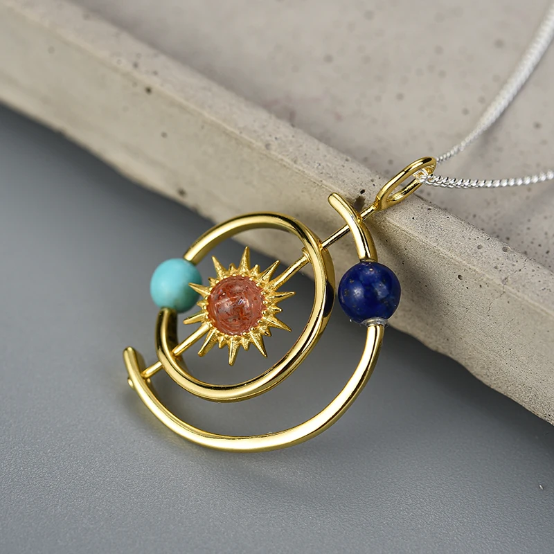 Lotus Fun, настоящее 925 пробы, серебро, ручной работы, ювелирные изделия, 18K золото, креативная солнечная система, подвеска без ожерелья для женщин, подарок