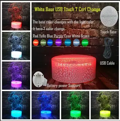 Прямая мультфильм аниме Simba Eeyore стежка Светодиодный лампа трещина USB Изменение Декор Детская комната Ночная Атмосфера свет праздник ребенок подарок игрушка - Испускаемый цвет: USB Touch 7 Color