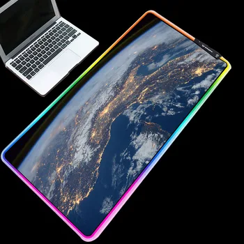 

RGB Mouse Pads Glowing Desktop Durable Blackground Desk Pad Golden Earth Surface 7 Colors Keyboard Mice Pad for Gamer mat