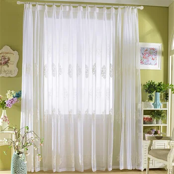 

White Floral Embroidered Tulle Curtains for Living Room Countryside Rural Translucidus Balcony Window Treatment Drapes JS247C