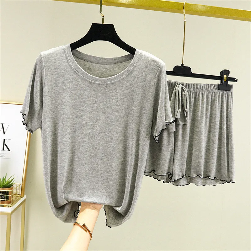 M-3XL Plus Size Pajamas Women Loose Short Sleeve Student's Sleepwear Set Modal Summer Home Suit New Pijamas Female Nightwear