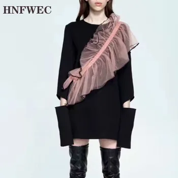 

2019 New Summer Fashion Women Clothing Casual Lace Splicing O-neck Above Knee,mini Dress Female Vestido W042