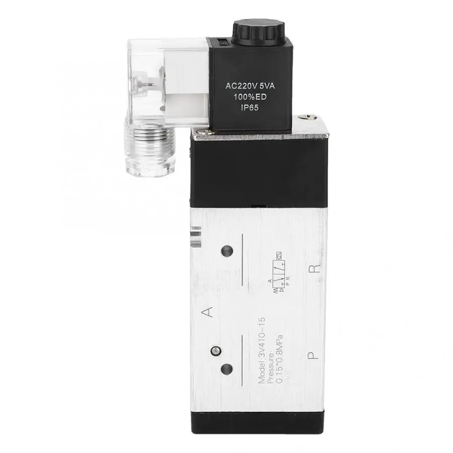 Электромагнитный клапан Алюминий сплав 2-х позиционный Выключатель 3-сторонний выход фитинги для воздуха G1/2in AC220V 3V410-15