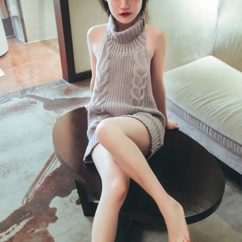 Jian Peng, модный свитер, корейский, с открытыми плечами, вязанный женский свитер, водолазка с открытой спиной, сексуальный пуловер с тремя стилями