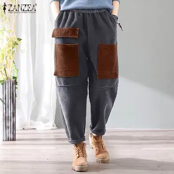 

2020 Autumn Women Elastic Waist Trousers ZANZEA Vintage Corduroy Harem Pants Casual Turnip Pantalon 5XL Loose Patchwork Pants