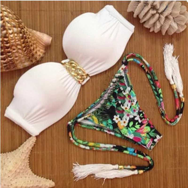 women's European and American ladies sexy hot print rims bikini straps split swimsuit two-piece suit and chest stickers