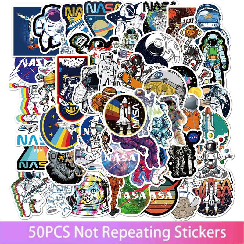 

50 Space Astronaut Cartoon Graffiti Stickers Luggage Laptop Waterproof No Glue Stickers