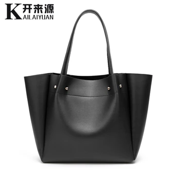 

100% Genuine leather Women handbags 2020 New Large capacity mommy bag fine lines temperament single shoulder fashion big bag
