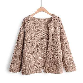 

Winter Autumn Spring 2019 Women's Knitted Open Front Cardigan Female Shortened Knitted Top O-Neck Long Sleeve Soft Cardigan