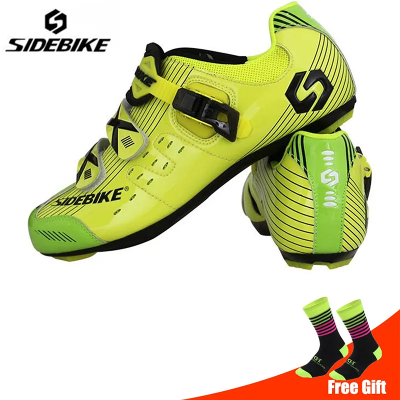 SIDEBIKE/Мужская обувь для велоспорта; комплект с педалью; sapatilha ciclismo; обувь для гоночного велосипеда; самоблокирующиеся велосипедные кроссовки; спортивная профессиональная обувь - Цвет: add socks