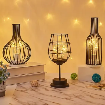 

Table Lamp Nordic Wrought Iron Modeling Red Wine Bottle Flask for Living Roon Sets Diamond Minimalist Interior Decoration Lights