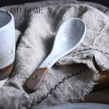 

1PC NIMITIME Retro Stoneware Spoon Tableware Drink Soup Small Spoon Japanese Style Soup Rice Soup Spoon