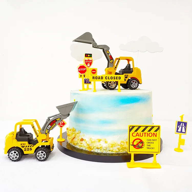 Construction Road Sign Cake Tooper Road Traffic Model Simulation Traffic Light Cake Insert Card Birthday Kids Party Decor