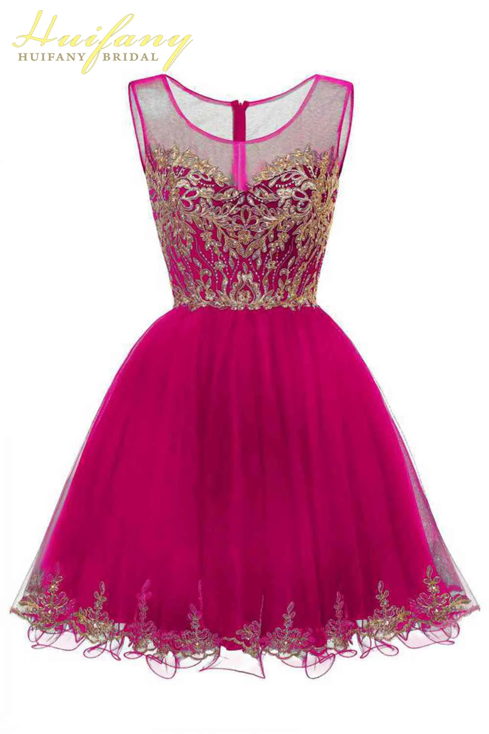 

Black Beaded Gold Applique Homecoming Dress for Girls Scoop Illusion Graduation Party Dress with Tulle Sleeveless Short Gowns