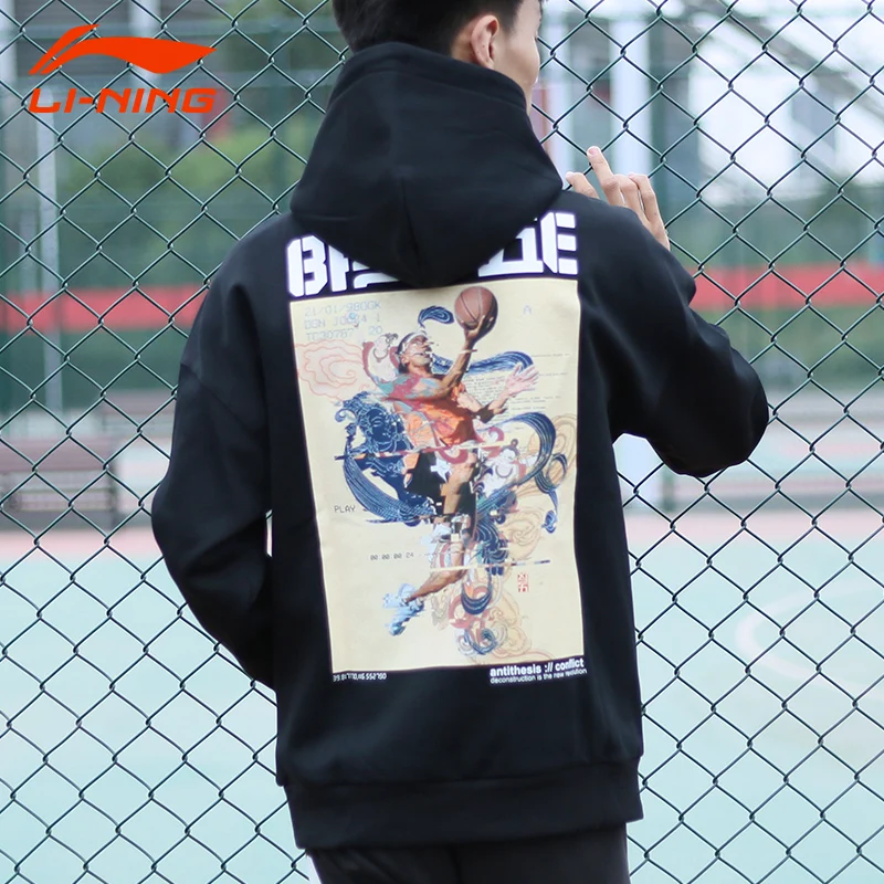 Li-Ning, мужская баскетбольная толстовка, теплая, флисовая, зимняя, свободная, 66% полиэстер, 34% хлопок, подкладка, спортивный свитер, AWDP595 MWW1618