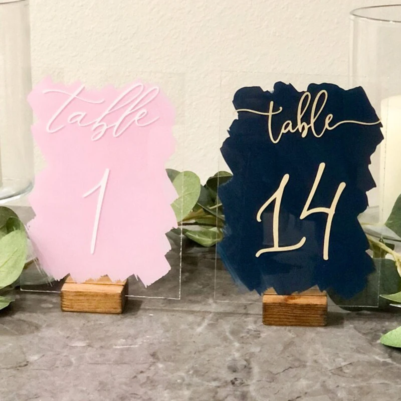 

Personalized Painted Acrylic Wedding Table Numbers with Stand Rustic Calligraphy Number for Modern Wedding Decor Mariage