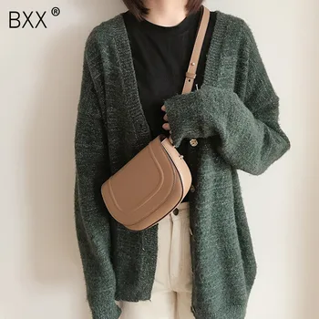 

[BXX] Solid Color Genuine Leather Crossbody Saddle Bags For Women 2020 Simple Female Shoulder Messenger Bag Lady Handbags HL027