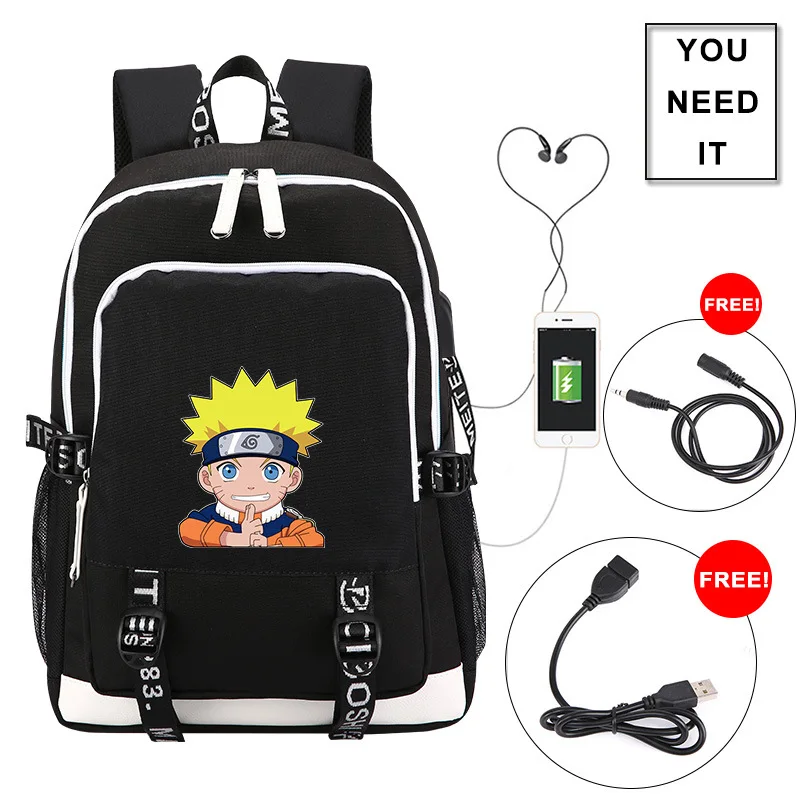 

Anime Naruto USB Backpack Travel Laptop Shoulder Bag Cartoon Student School Bag Book Bag Gift