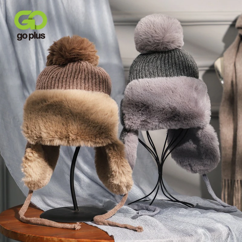 

GOPLUS Winter Women's Hat Knitted Korean Style Warm Cap with Ball Female Earmuffs Czapka Zimowa Sombreros De Mujer Chapeau Femme