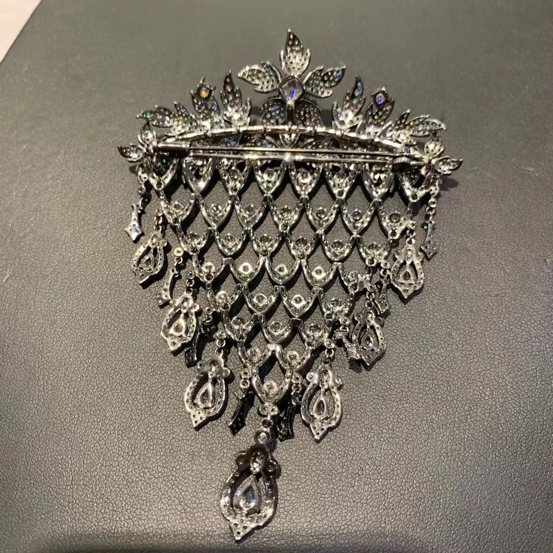 vintage art deco cubic zircon brooch waggle 925 sterling silver hot