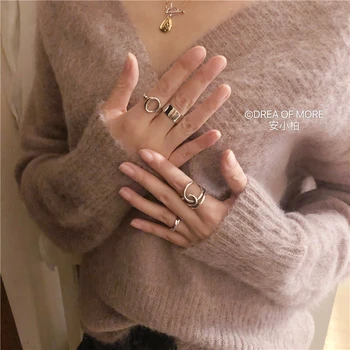 

South Korea Dongdaemun All-Body 925 Sterling Silver Geometric Exaggerated Open Smooth Line Wide Hollow Silver Ring Ring