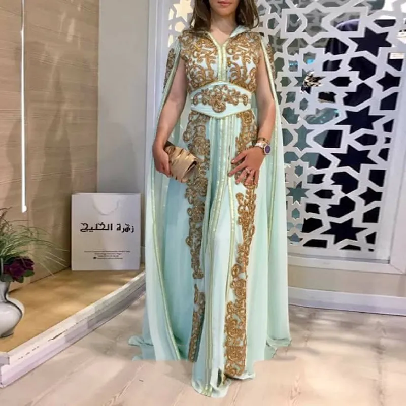 Mint Chiffon Moroccan Kaftan Evening 