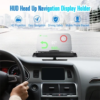 

LEORY Universal Car HUD Speed Warning Head Up Display Black GPS Navigation Projector Phone Holder for Phone 11 for universal mo