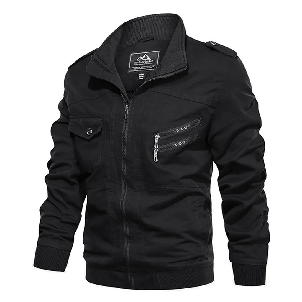 

MUQGEW Outerwear Men Tactical Jacket Men's Autumn Winter Vintage Zipper Stand Collar Solid Imitation Leather Coat Motorcycle#g3