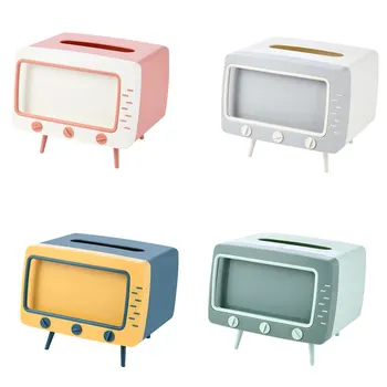 

TV Shape Tissue Box Desktop Paper Holder Dispenser Storage Napkin Case Organizer With Phone Holder Paper Storage Box Dust-proof