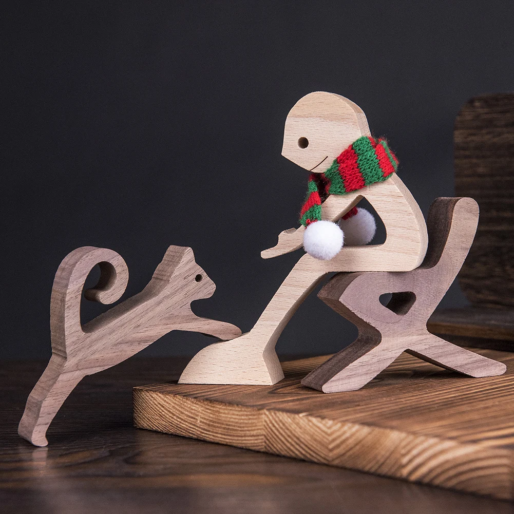 Pet Decorations Craft Wooden Dog Cat Doll Ornaments Carved Model Home Office Ornaments Creative Love Pets Dropshipping