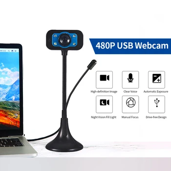 

Fill Light Lamp 480P USB Webcam Drive-free USB Web Camera with External Microphone Plug and Play for PC Laptop