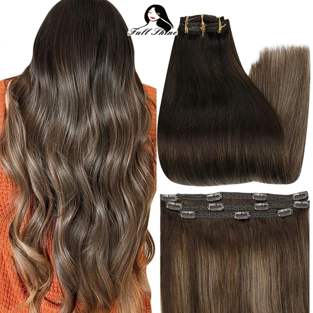 Full Shine 50 Grams Clip On Human Hair Extensions Ombre Color 3Pcs 100% Machine Remy Human Hair Hairpins Clip In Hair Extensions 2 8 2