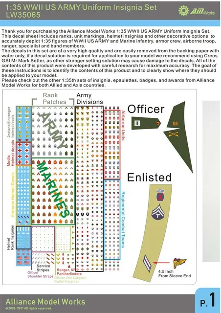 1/35 Details Improvement Kits Decal - WWII US ARMY Insignia Set 2