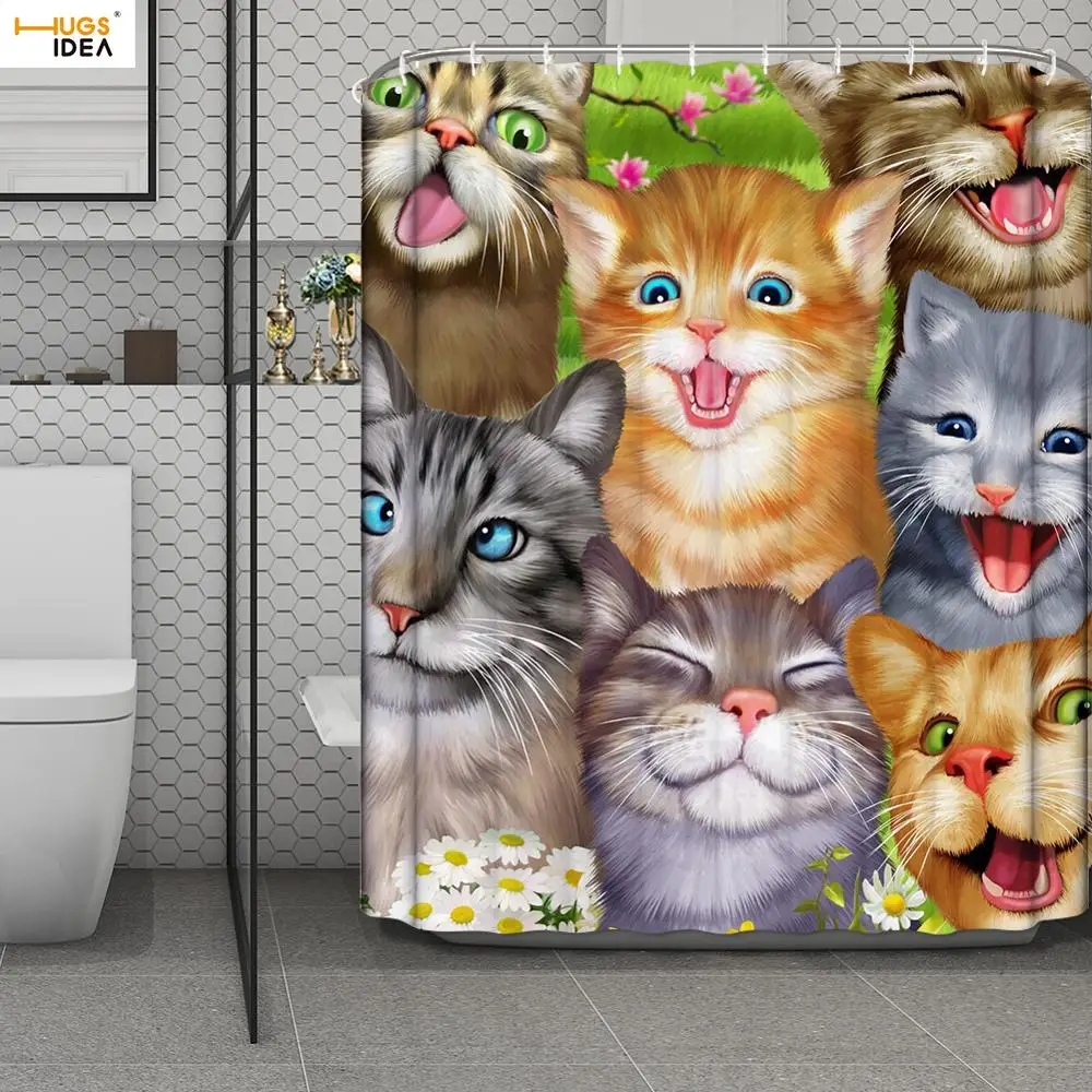 HUGSIDEA Cute Cats/Dogs/Crazy Horse Selfie Polyester Curtain 3D Zoo Animal Printing Shower/bath Screen Bathroom Accessories Kids | Дом и сад