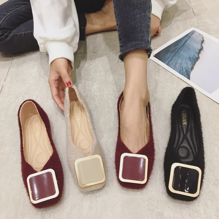 

Autumn Square Toe Shallow Mouth Casual Woman Platform Shoes Large Size Women Metal Chain Flats 2019 Fashion Women's Fall Big