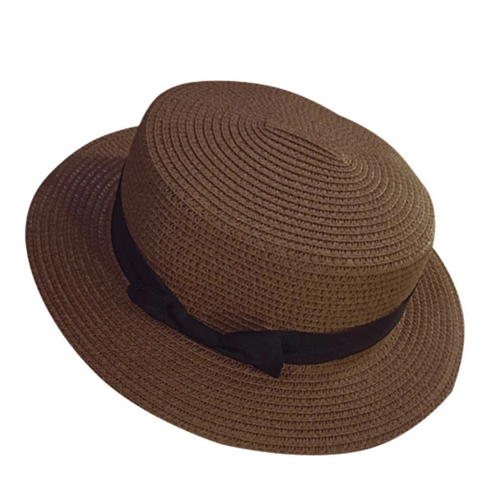 coffee Straw Sunhat Women Summer Beach Wide Brim Bow Sunscreen Outdoor Travel Hat Cap MC889 - Цвет: coffee