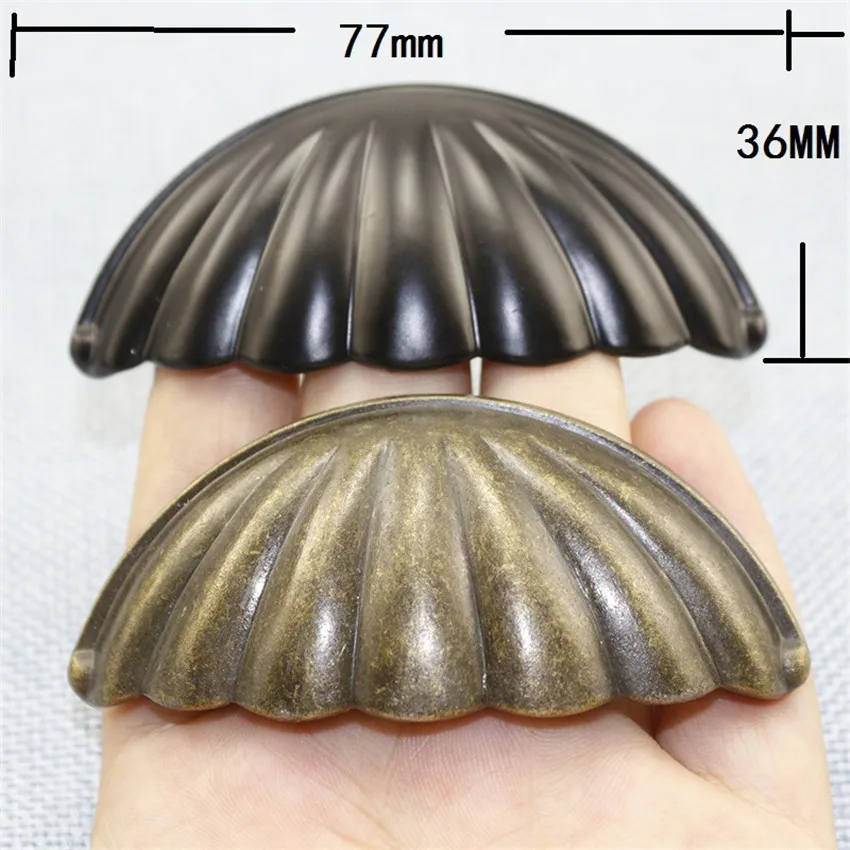 

2pcs Door Drawer Cabinet Iron Shell Cup Semicircle Handle Pull Knob Pattern shell Medicine cabinetWith Screws
