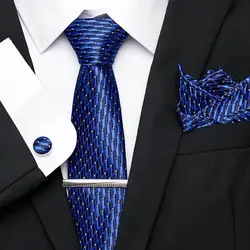 Галстуки Для Свадьба Бизнес подарок высокое качество 100% шелковый галстук набор мужской 7,5 см шелковый галстук платок Зажимы для галстука